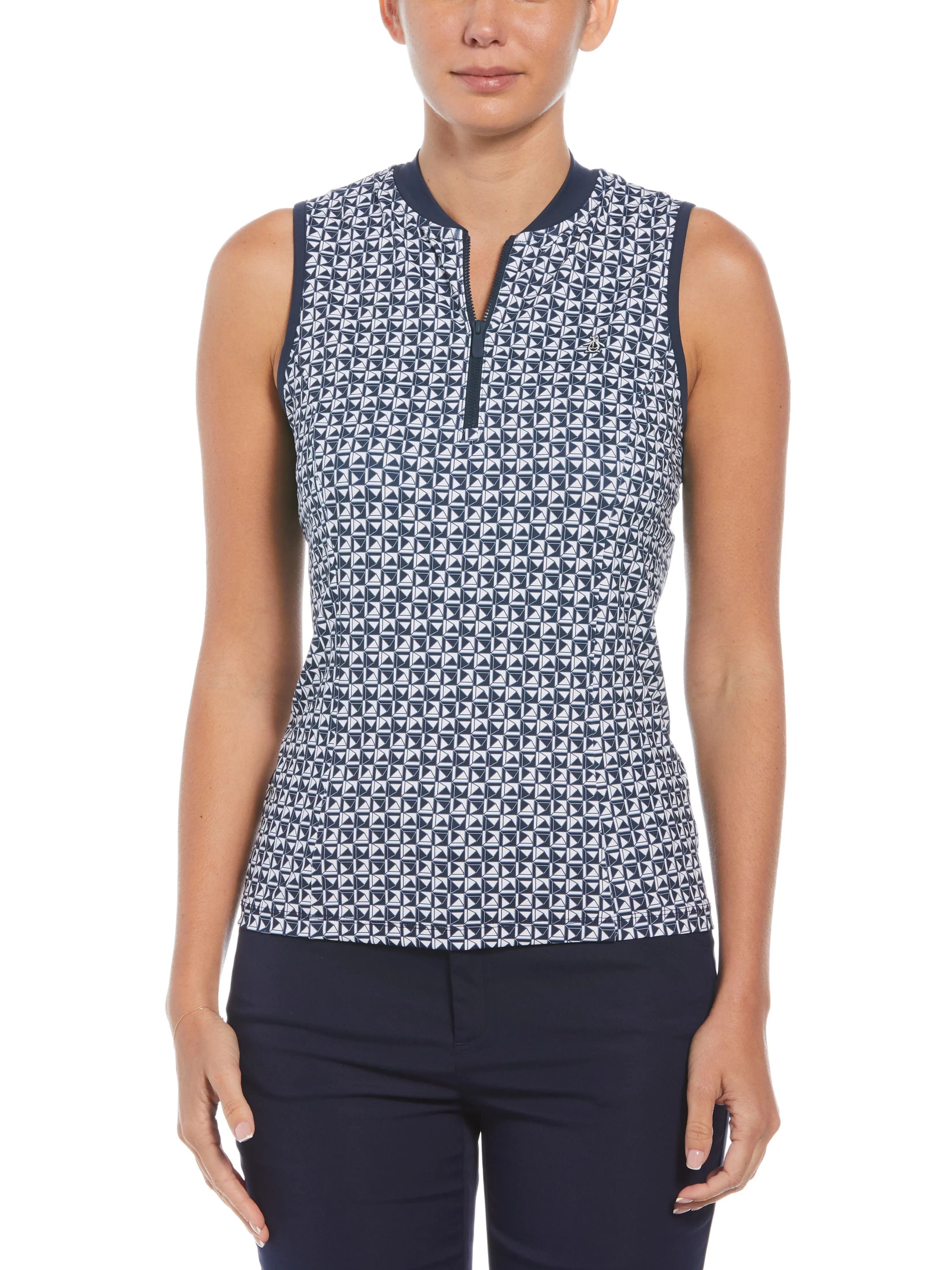 Women's Geometric Print Sleeveless Golf Polo with Mesh Back