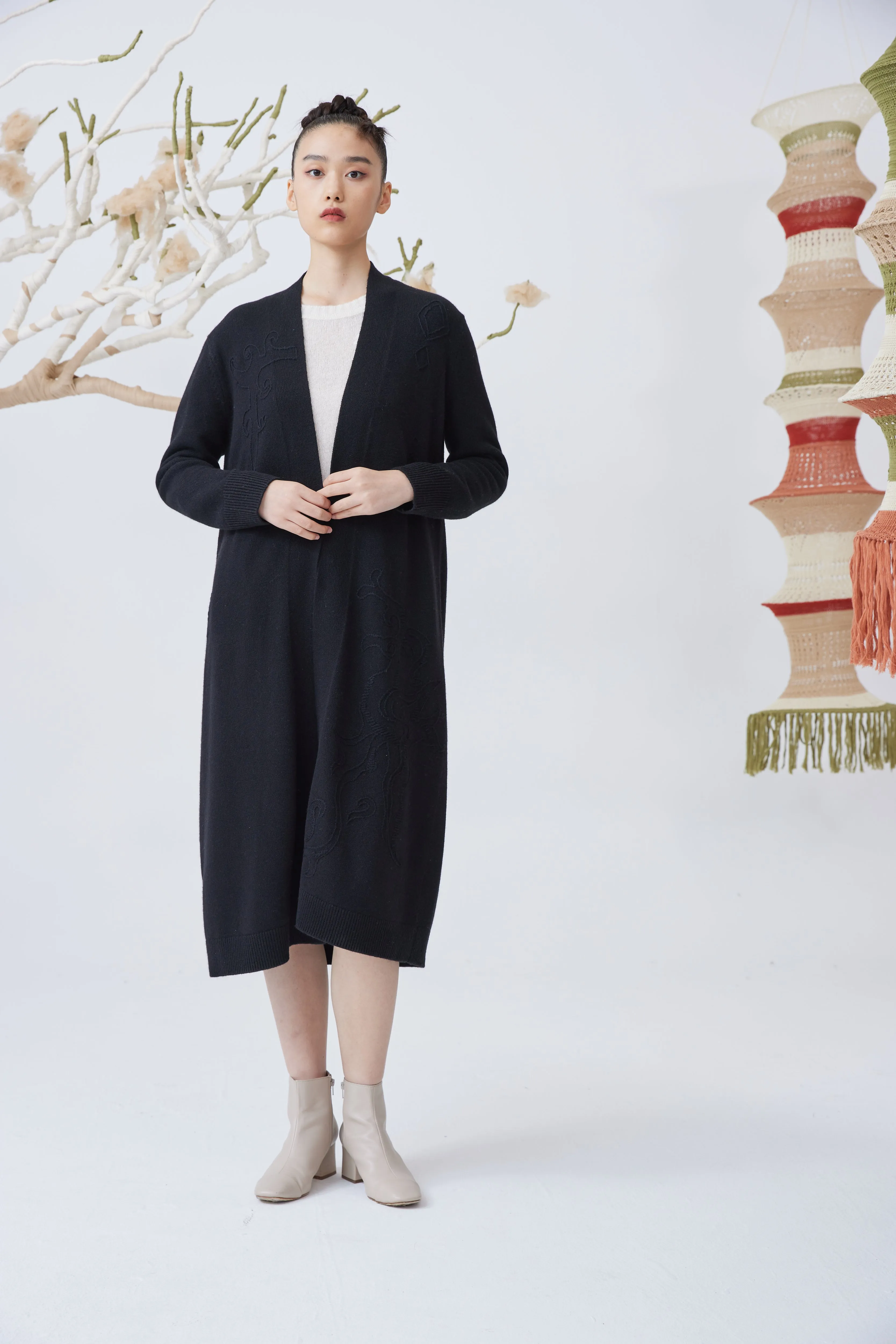 Women's handcrafted embroidered long cardigan