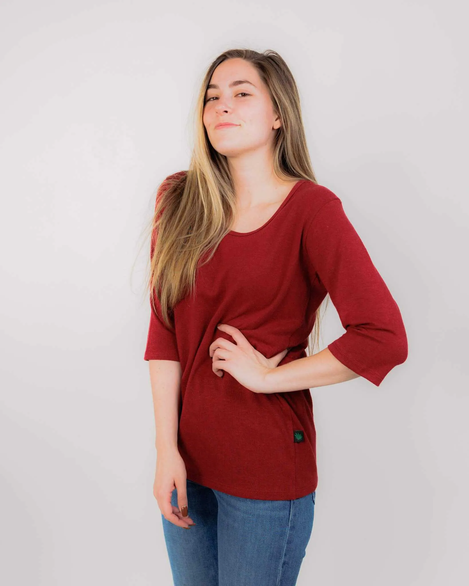 Women's Hemp Shirt - Scoop Collar 3/4 Sleeve
