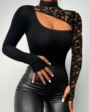 Women's Lace Sleeves Long Sleeve T-shirt