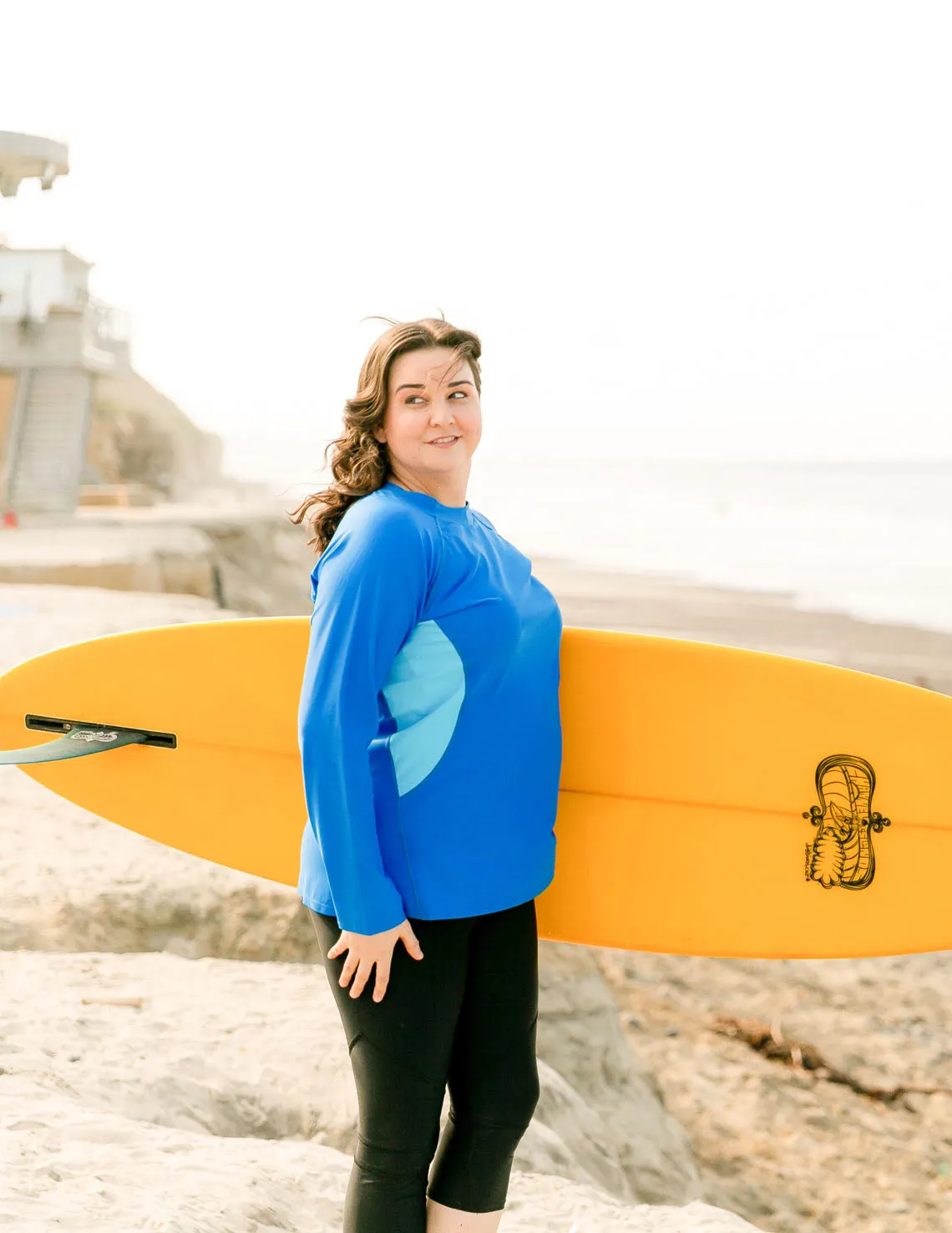 Women's Long Sleeve Rash Guard (Regular & Plus Size) - Paisley/Navy