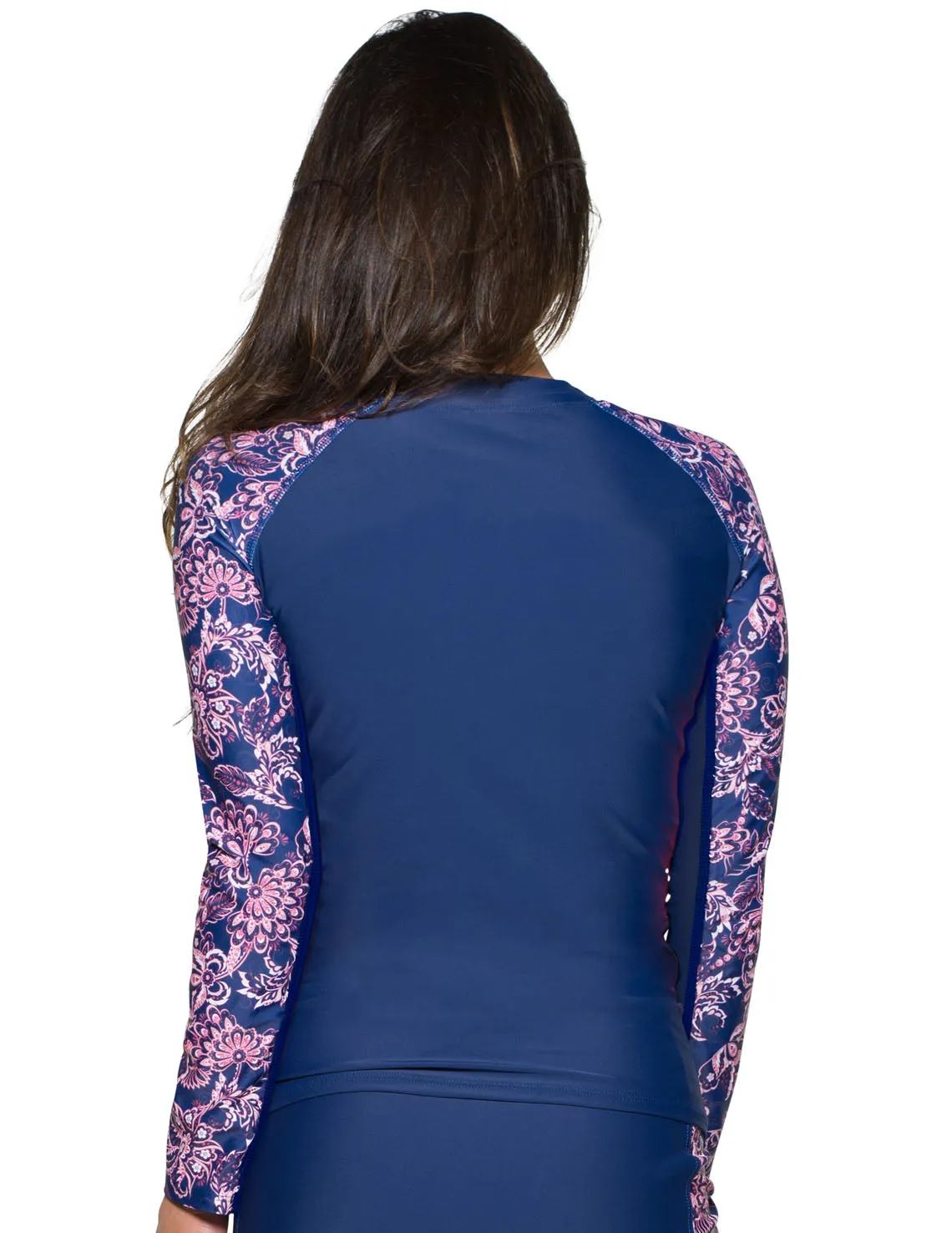 Women's Long Sleeve Zip Swim Jacket (Regular & Plus Size) - Paisley/Navy