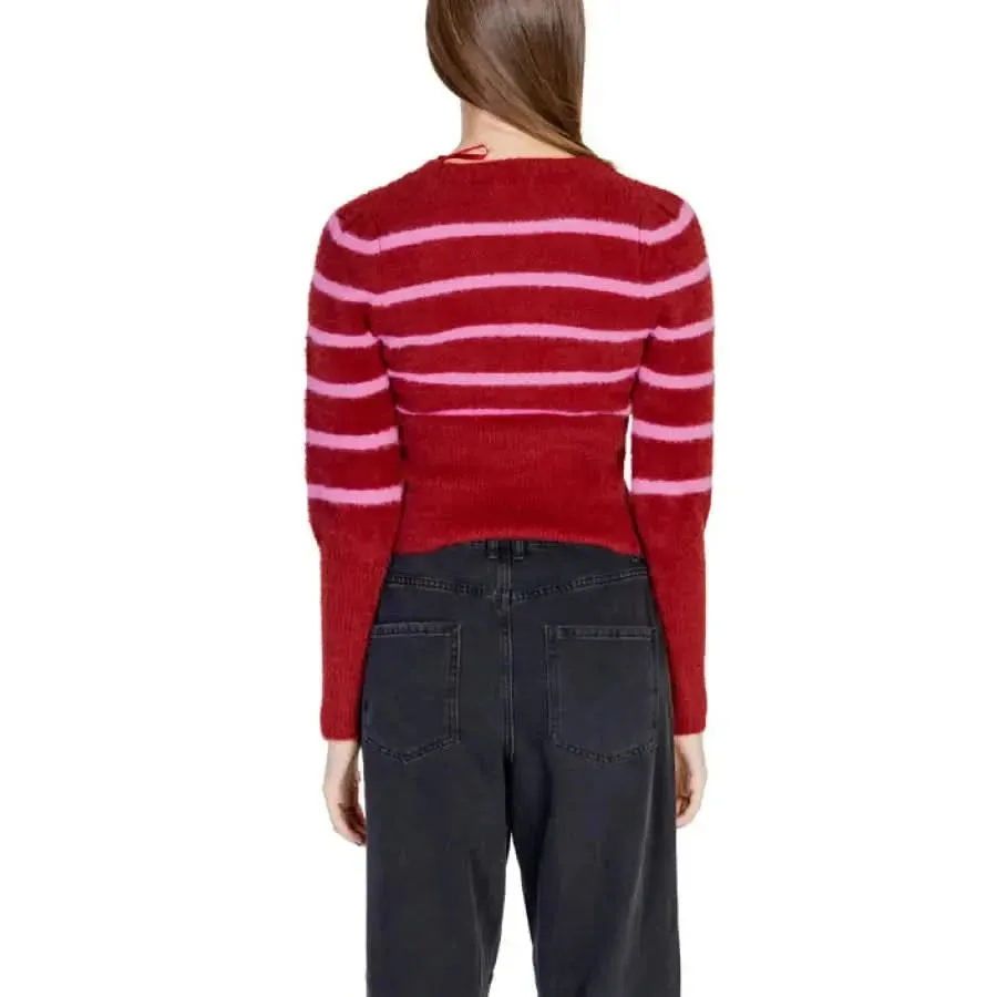 Women's Red Striped Round Neck Sweater