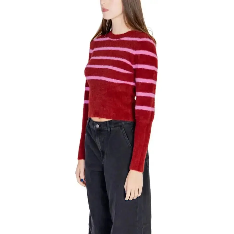 Women's Red Striped Round Neck Sweater