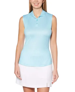 Womens Sleeveless Gingham Printed Polo