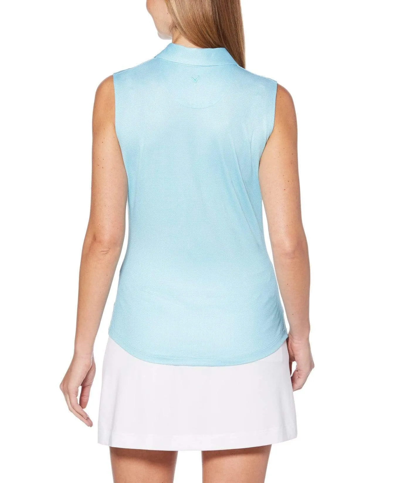 Womens Sleeveless Gingham Printed Polo