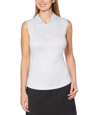 Womens Sleeveless Gingham Printed Polo