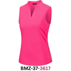 Women's Sleeveless Golf Polo Shirts Lightweight Tennis Sport Tops, Rose Red, S