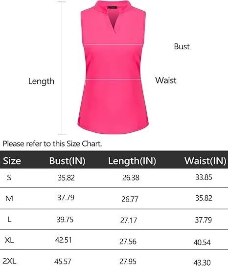 Women's Sleeveless Golf Polo Shirts Lightweight Tennis Sport Tops, Rose Red, S