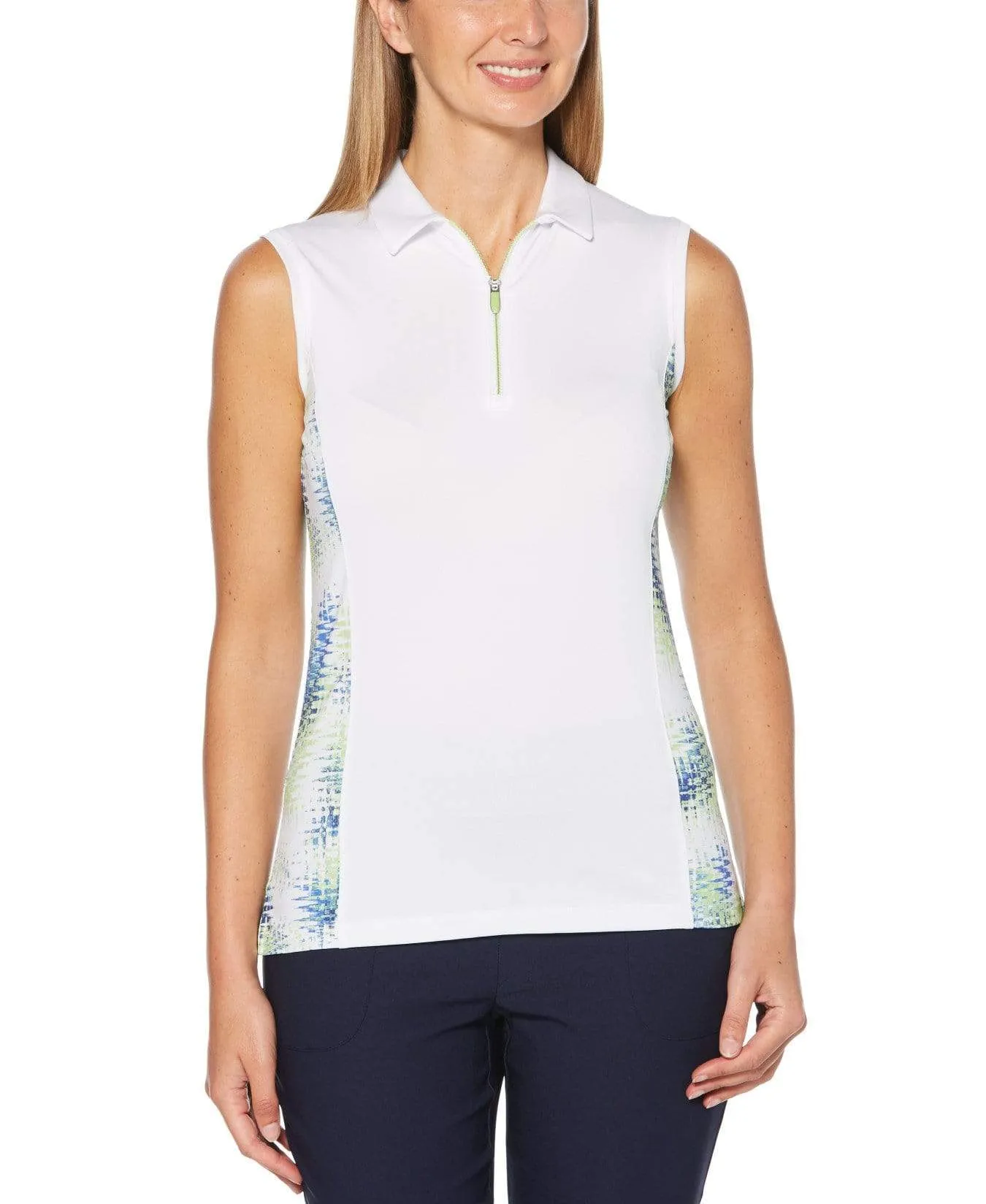 Womens Sleeveless Printed Polo