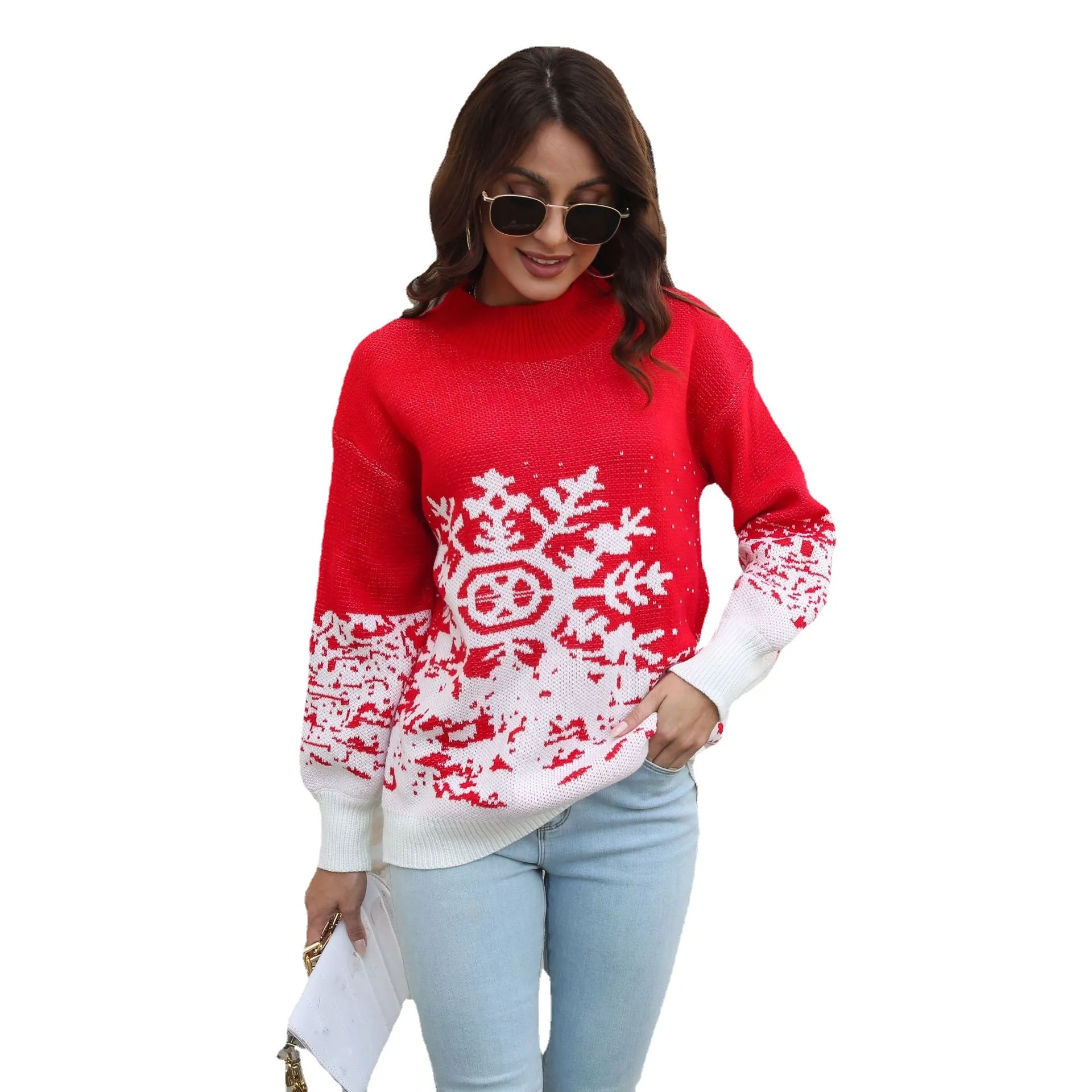 Women's Snowflake Jacquard Lantern Sleeve Loose Autumn And Winter New Knitwear