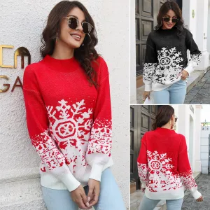 Women's Snowflake Jacquard Lantern Sleeve Loose Autumn And Winter New Knitwear