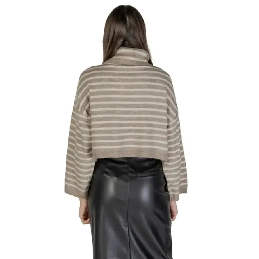 Women's Turtleneck Sweater in Beige Knit for Fall and Winter
