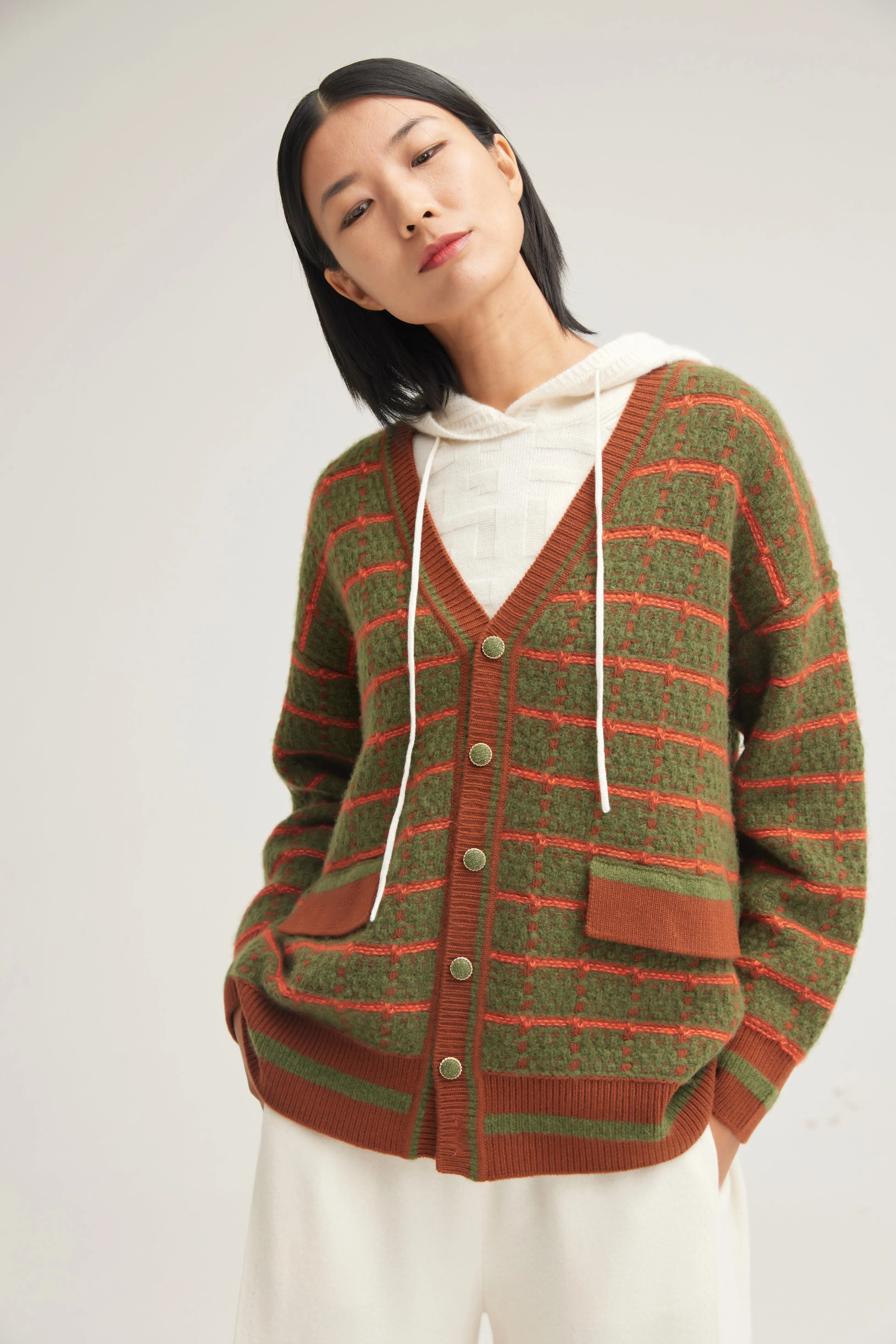 Women's V-neck silk-cashmere cardigan