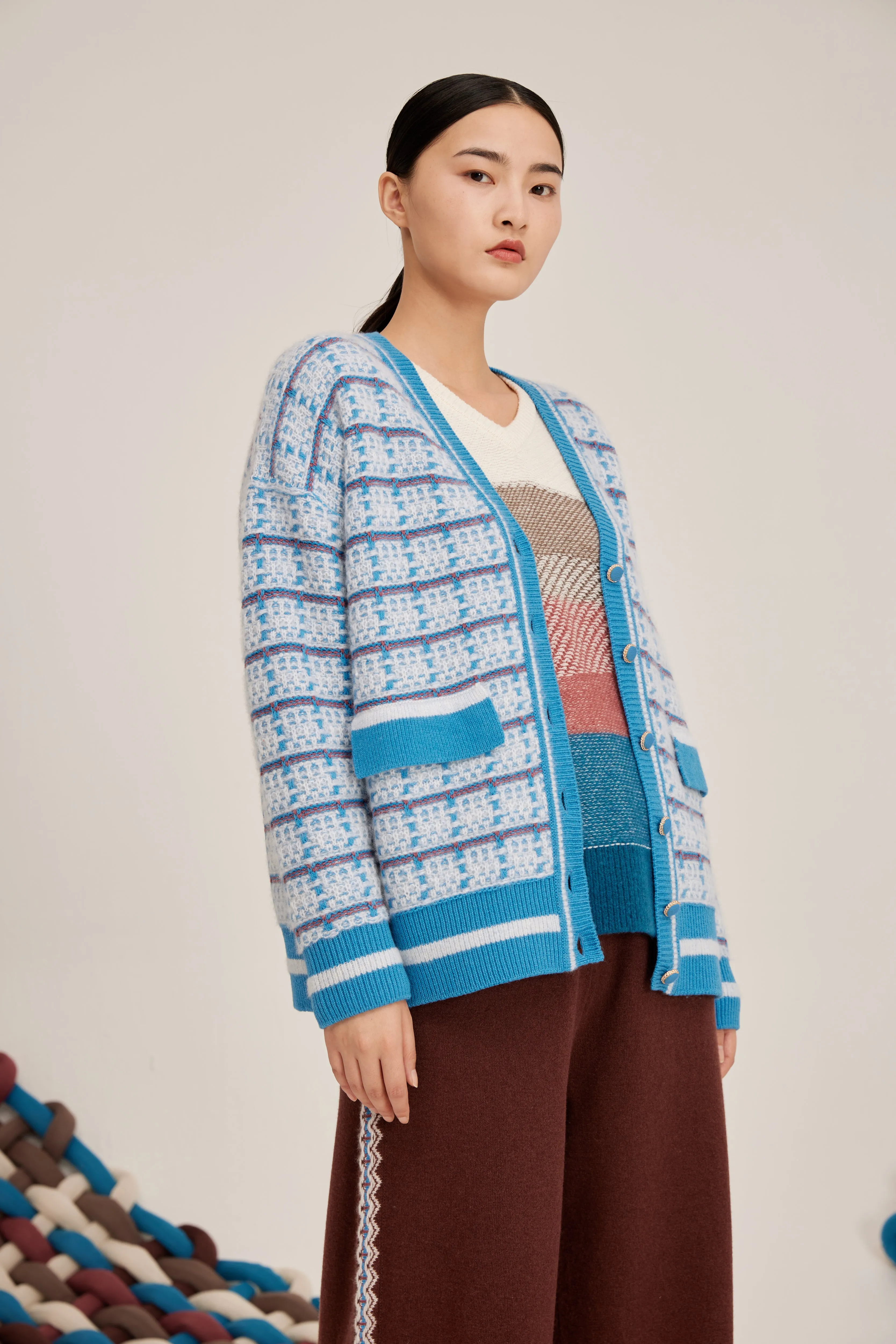 Women's V-neck silk-cashmere cardigan