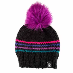 Zero Waste : Four Stripe Faux Fur Pom-Pom Beanie