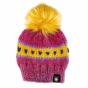 Zero Waste : Stripes   Tiny Hearts Faux Fur Pom-Pom Beanie(wool free)