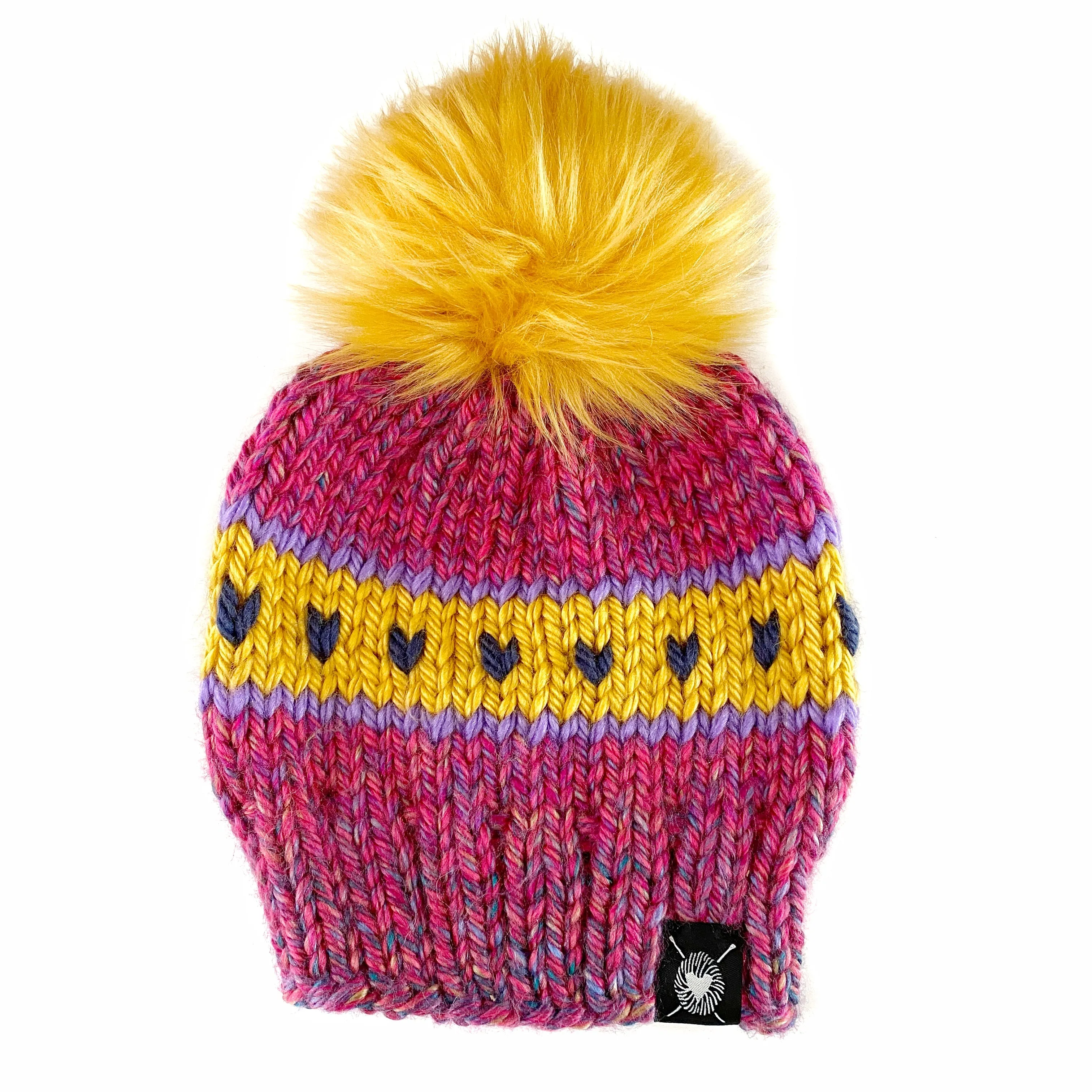 Zero Waste : Stripes   Tiny Hearts Faux Fur Pom-Pom Beanie(wool free)